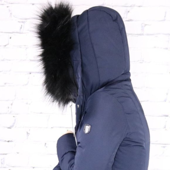 NWT Noize navy blue long parka faux fur trim R2 - Picture 4 of 10